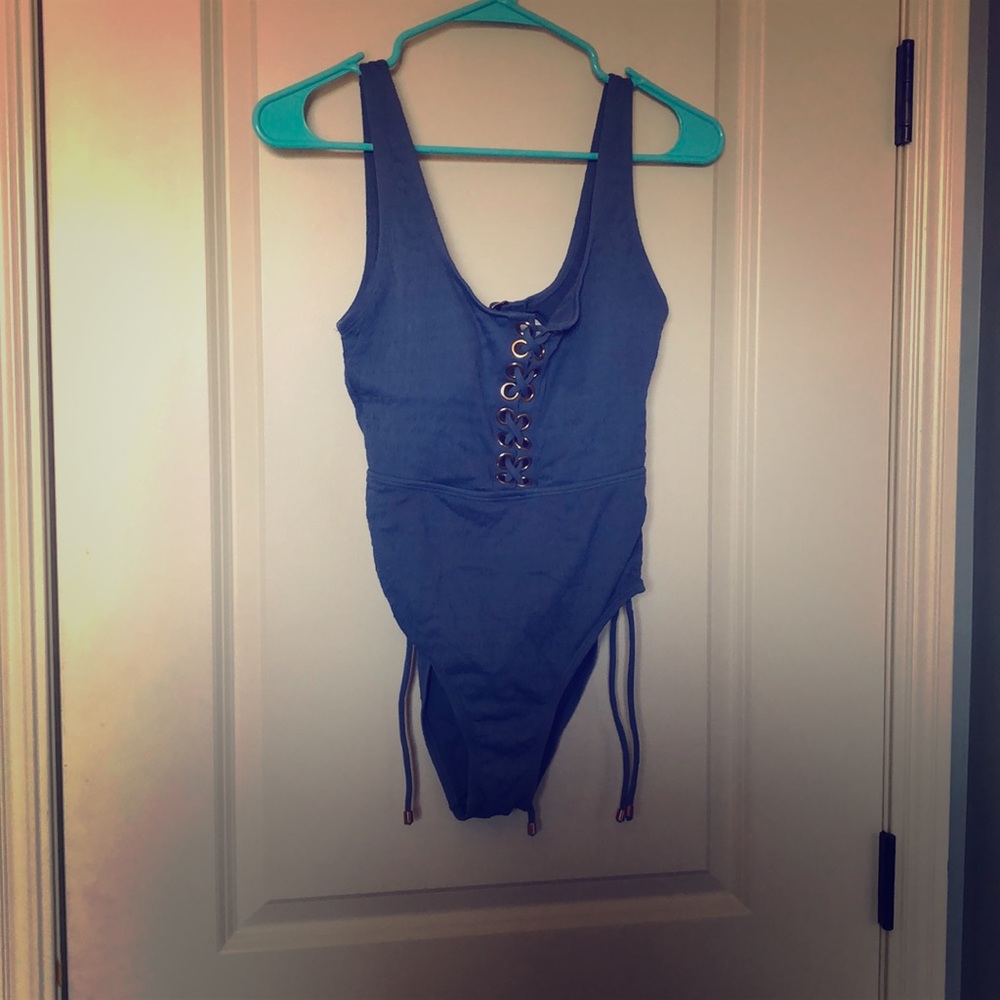 Blue and gold one piece swimsuit